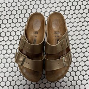 Birkenstock Two-Strap Sandals in Metallic Bronze